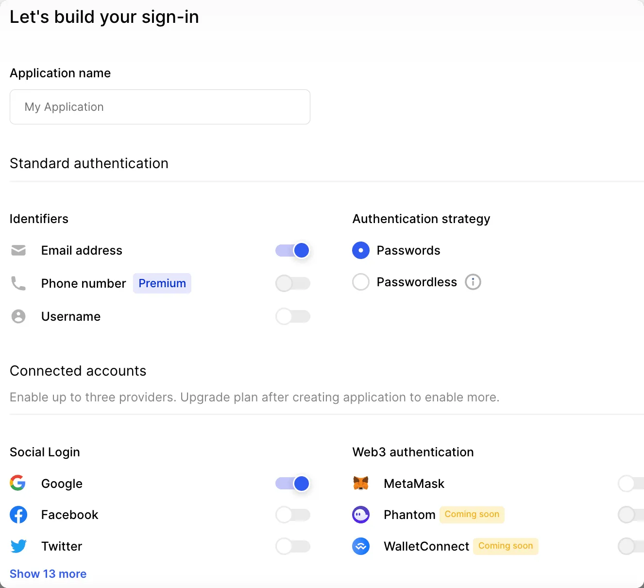 Application setup screen